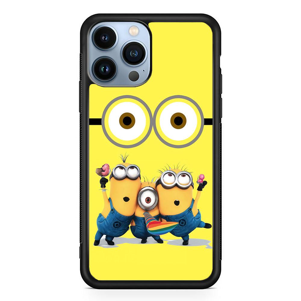 Eyes and Three Minions iPhone 13 Pro Case-Rubber / Black (2D Case)-Xtracase
