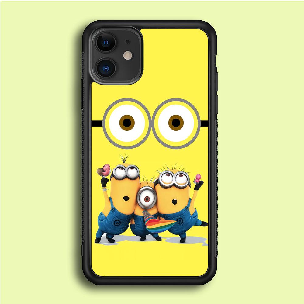 Eyes and Three Minions iPhone 12 Mini Case-Rubber / Black (2D Case)-Xtracase