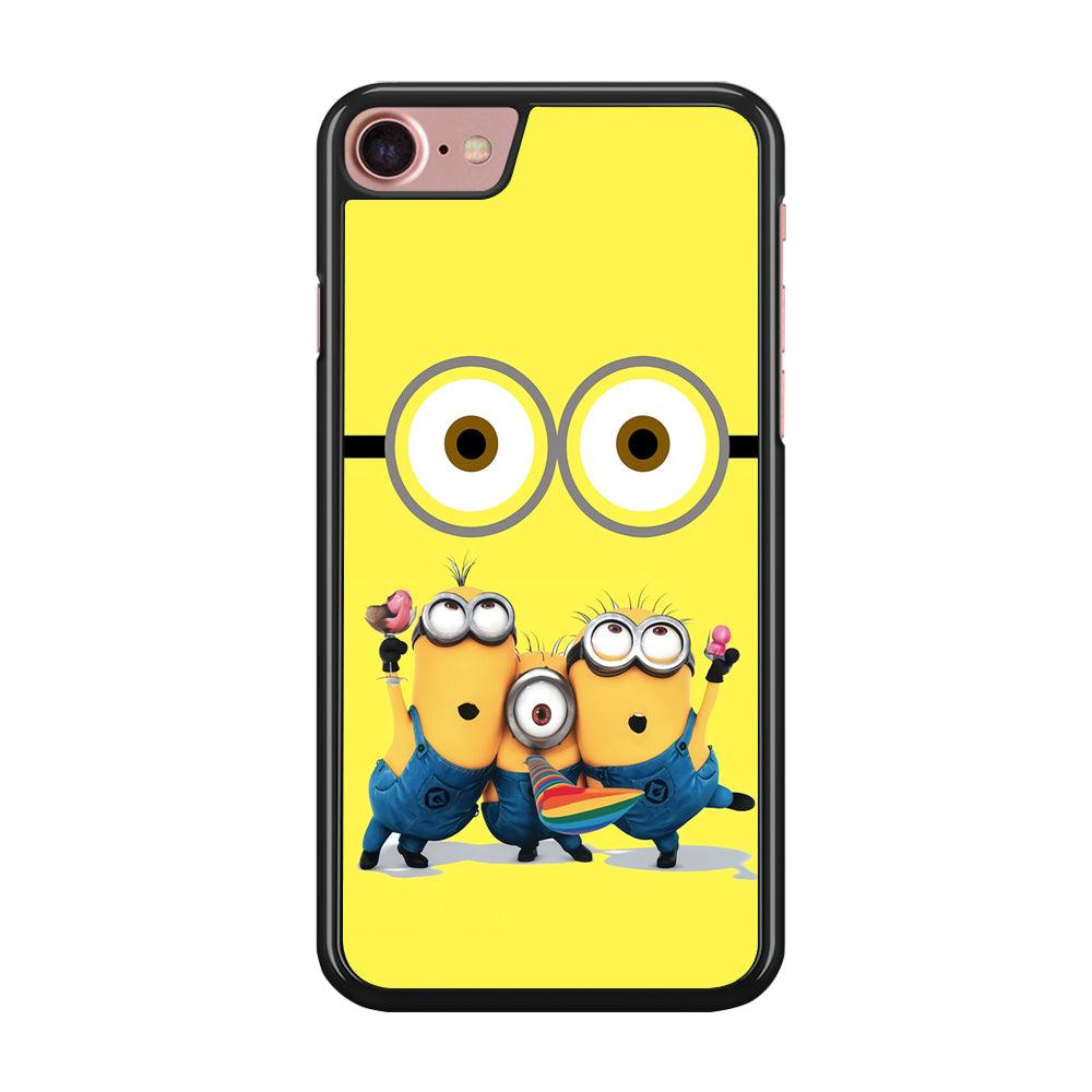Eyes and Three Minions iPhone SE 2020 Case-Rubber / Black (2D Case)-Xtracase