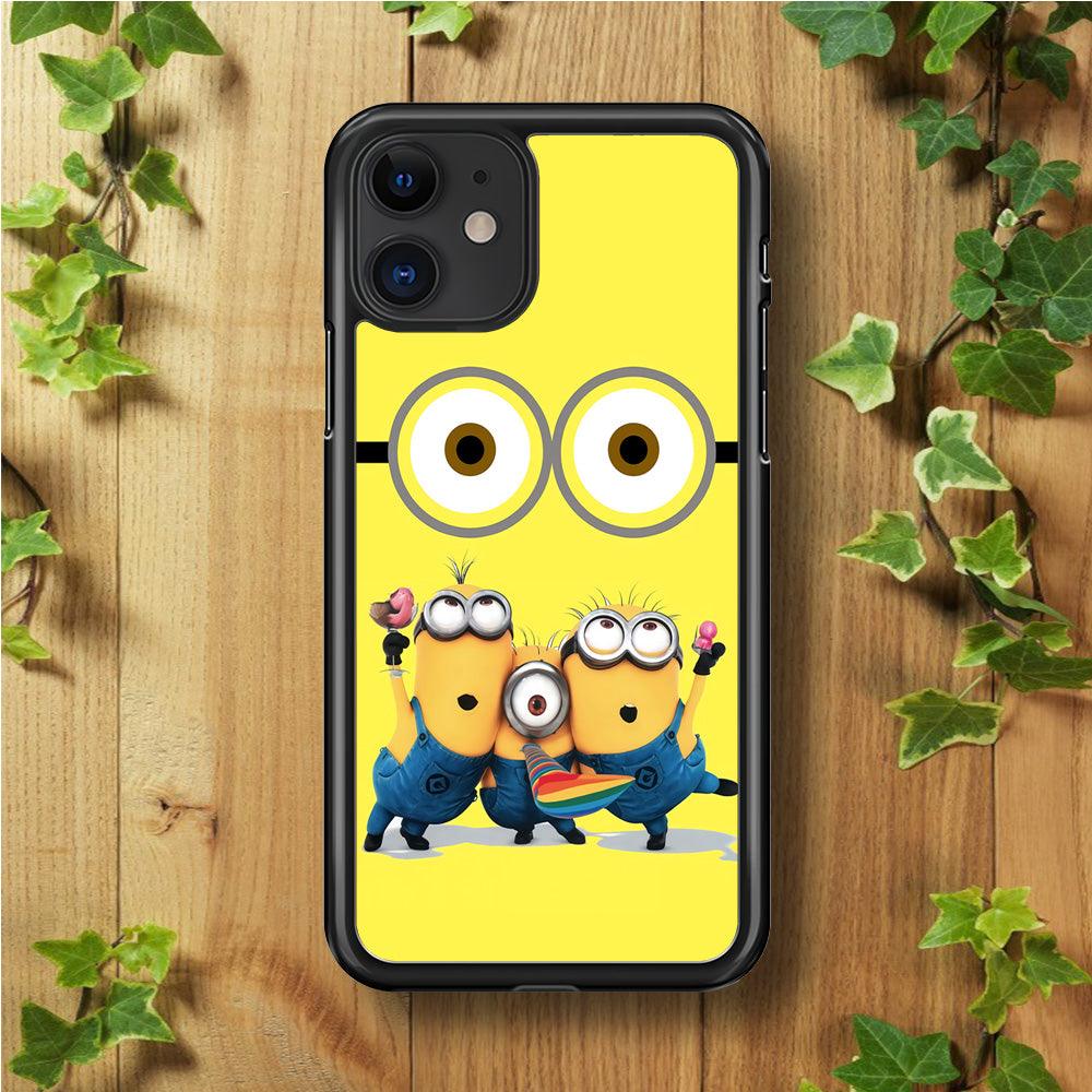 Eyes and Three Minions iPhone 11 Case-Rubber / Black (2D Case)-Xtracase