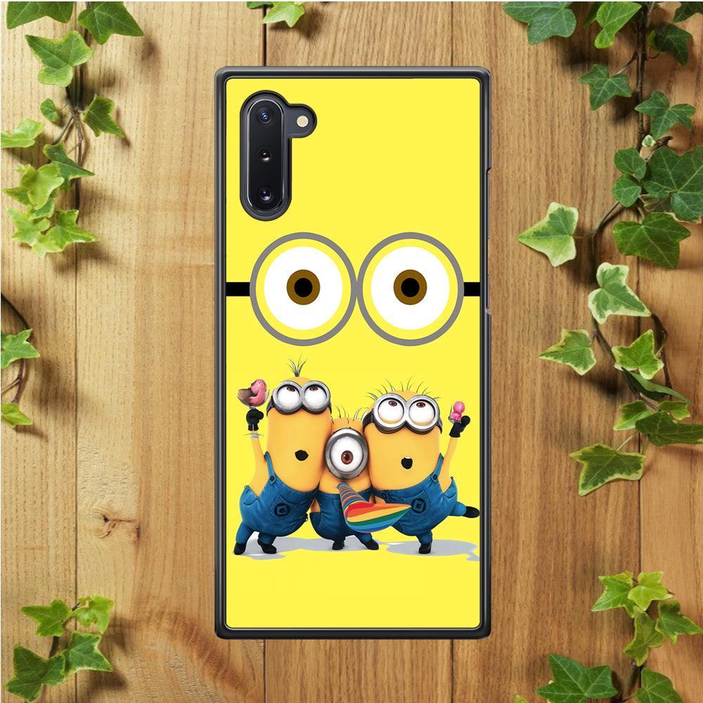 Eyes and Three Minions Samsung Galaxy Note 10 Case-Rubber / White (2D Case)-Xtracase