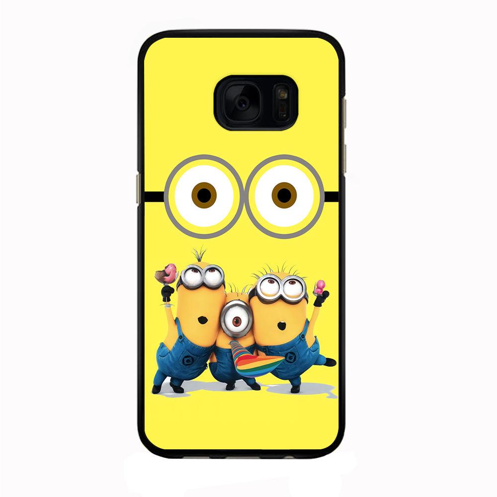 Eyes and Three Minions Samsung Galaxy S7 Edge Case-Rubber / Black (2D Case)-Xtracase