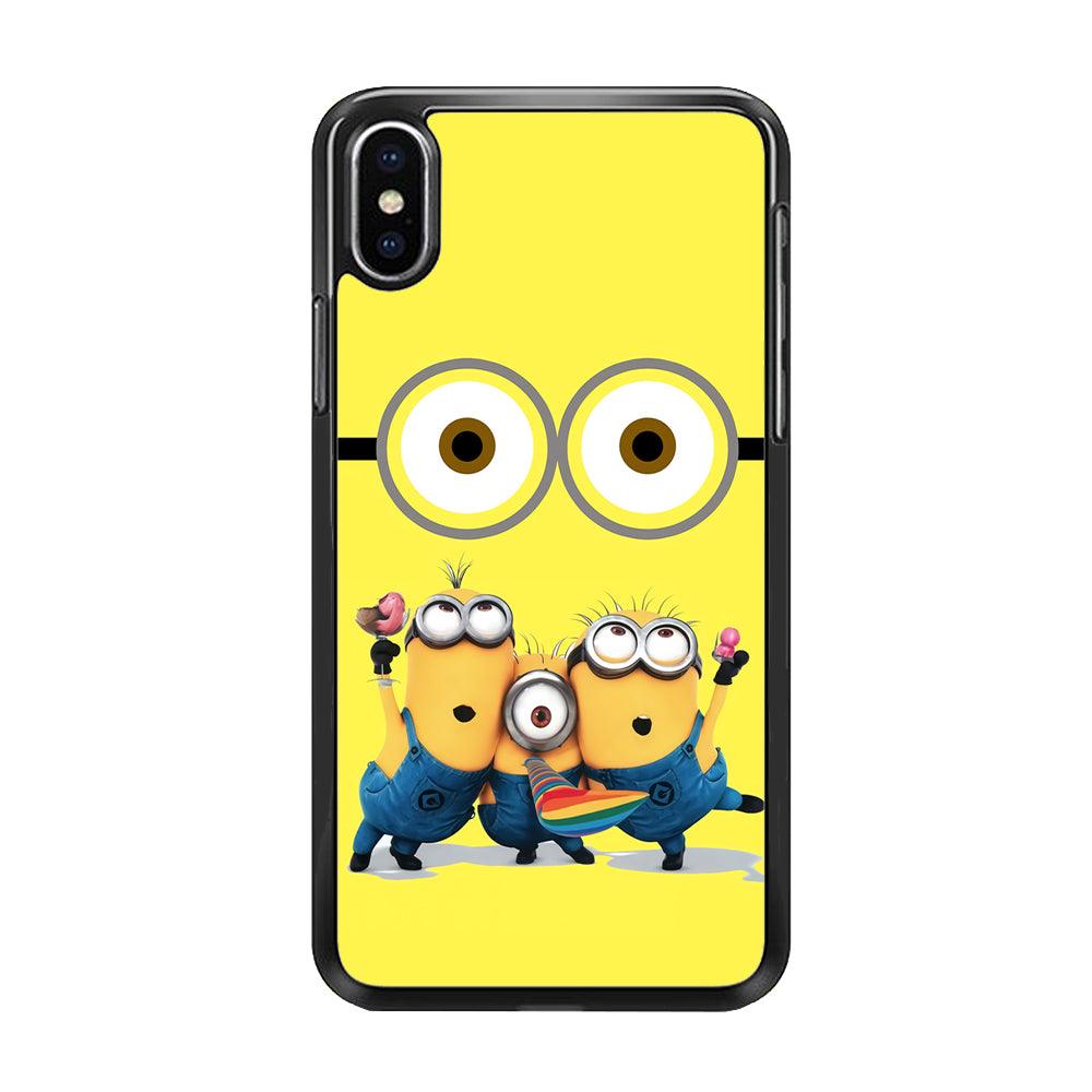 Eyes and Three Minions iPhone Xs Max Case-Rubber / Black (2D Case)-Xtracase