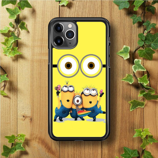 Eyes and Three Minions iPhone 11 Pro Max Case-Rubber / Black (2D Case)-Xtracase