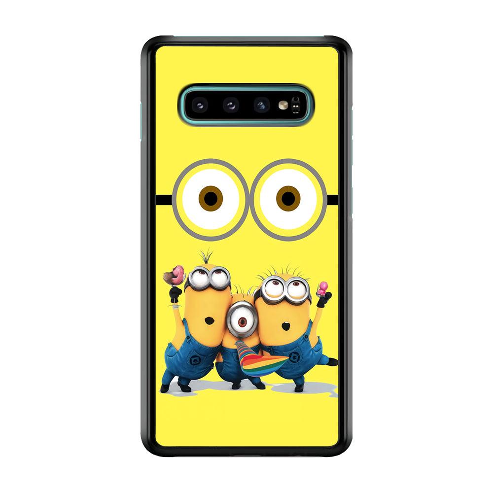 Eyes and Three Minions Samsung Galaxy S10 Case-Plastic / Full Wrap (3D Case)-Xtracase
