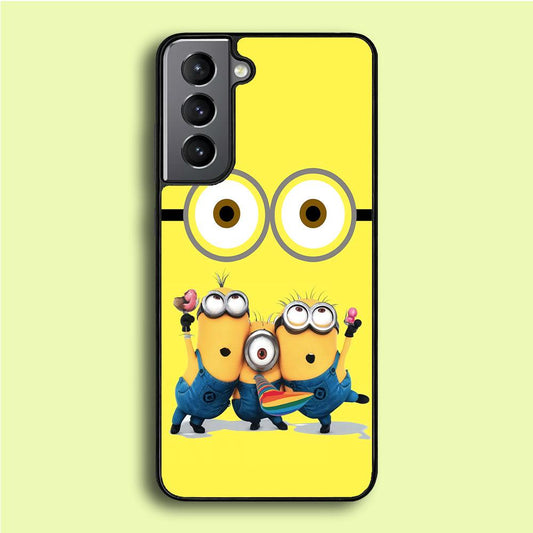 Eyes and Three Minions Samsung Galaxy S21 Case-Rubber / Black (2D Case)-Xtracase