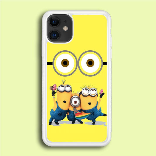 Eyes and Three Minions iPhone 12 Case-Rubber / White (2D Case)-Xtracase