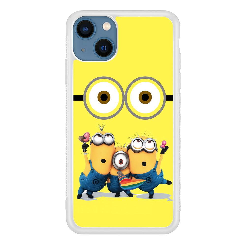 Eyes and Three Minions iPhone 13 Case-Rubber / White (2D Case)-Xtracase