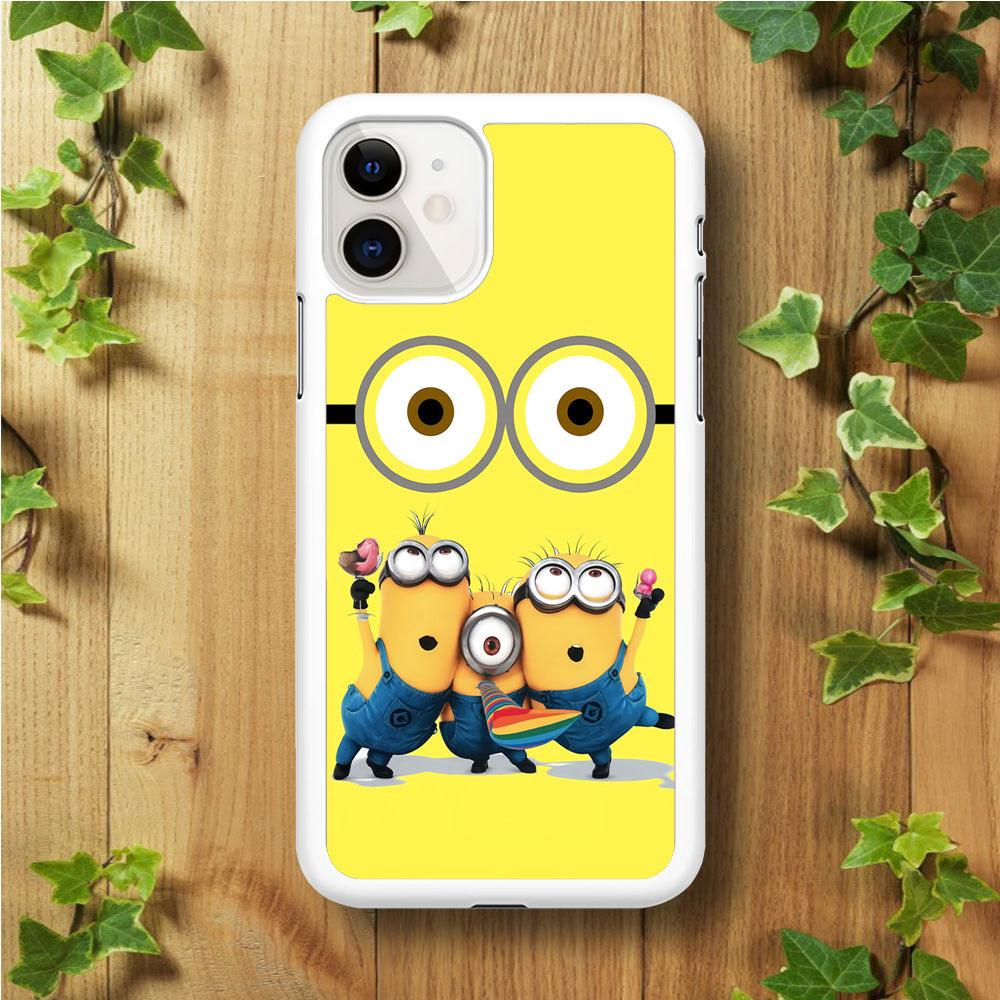Eyes and Three Minions iPhone 11 Case-Rubber / White (2D Case)-Xtracase