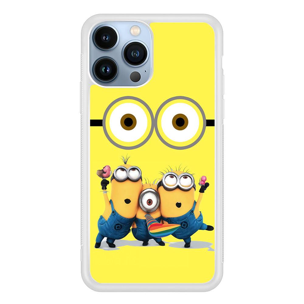 Eyes and Three Minions iPhone 13 Pro Case-Rubber / White (2D Case)-Xtracase