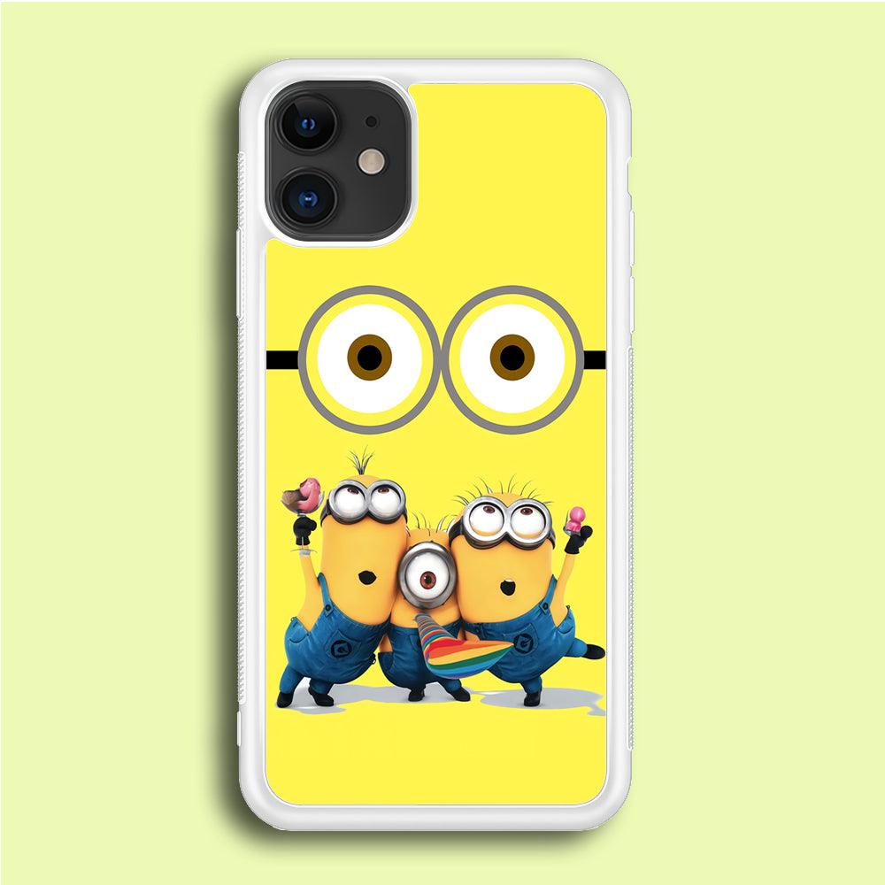 Eyes and Three Minions iPhone 12 Mini Case-Rubber / White (2D Case)-Xtracase