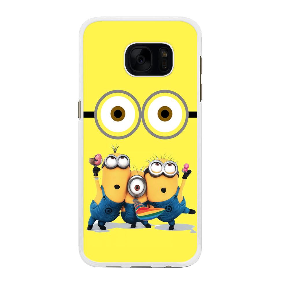 Eyes and Three Minions Samsung Galaxy S7 Edge Case-Rubber / White (2D Case)-Xtracase