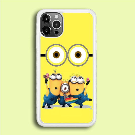 Eyes and Three Minions iPhone 12 Pro Case-Rubber / White (2D Case)-Xtracase
