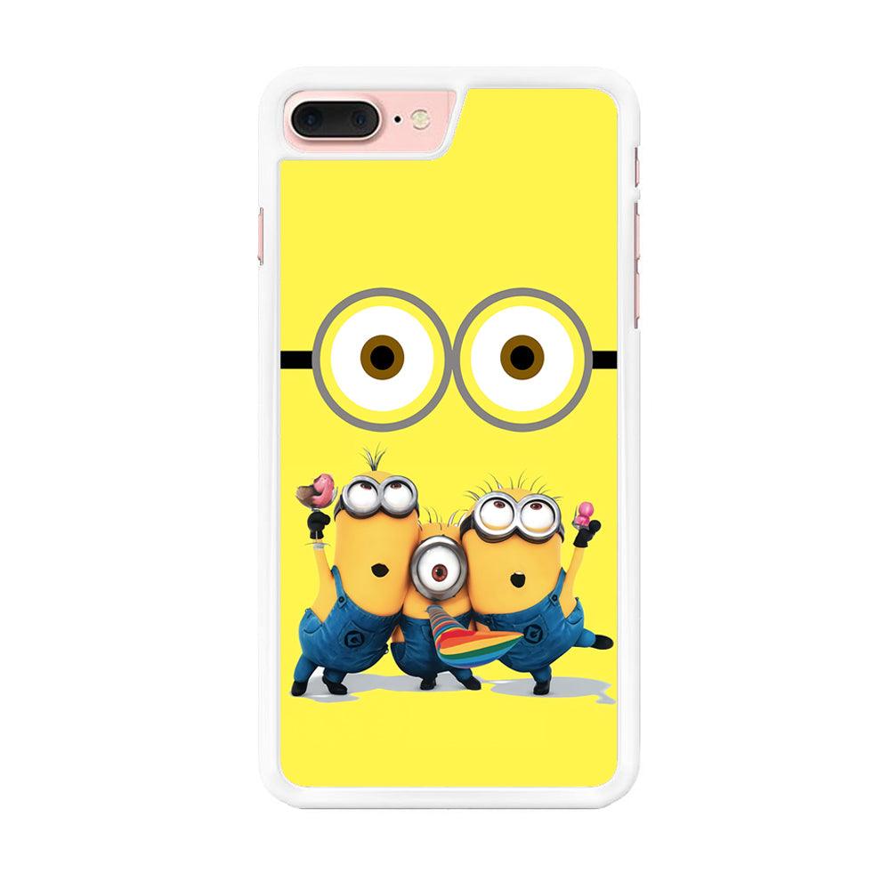 Eyes and Three Minions iPhone 7 Plus Case-Rubber / White (2D Case)-Xtracase