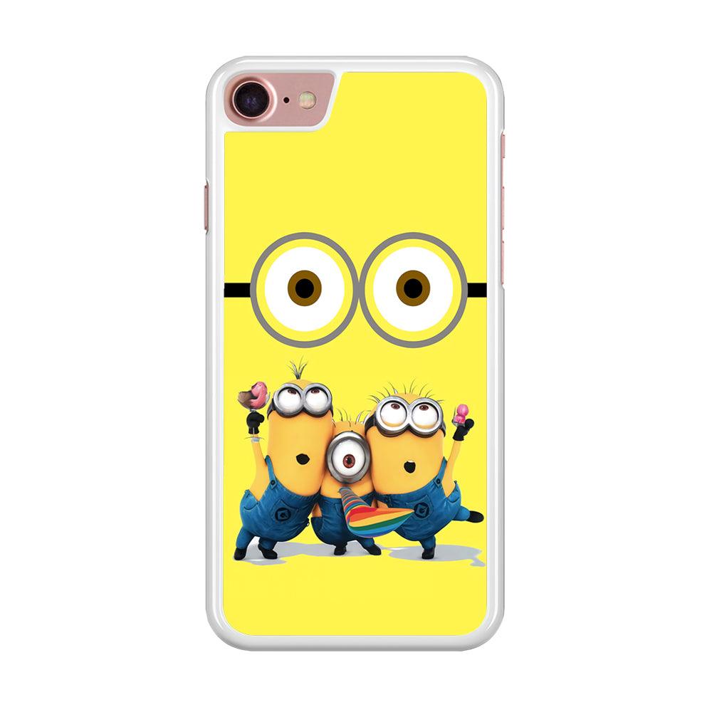 Eyes and Three Minions iPhone 7 Case-Rubber / White (2D Case)-Xtracase