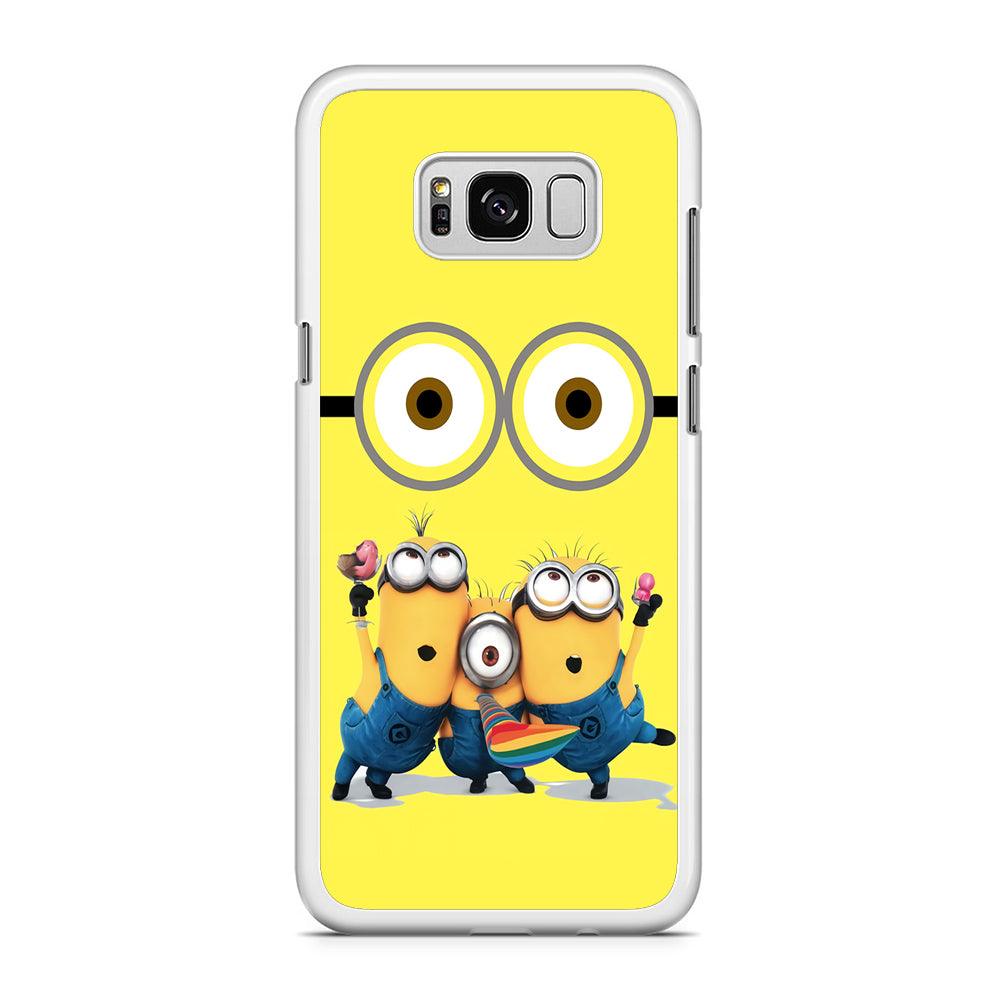 Eyes and Three Minions Samsung Galaxy S8 Case-Rubber / White (2D Case)-Xtracase