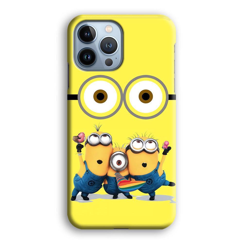 Eyes and Three Minions iPhone 13 Pro Max Case-Plastic / Full Wrap (3D Case)-Xtracase