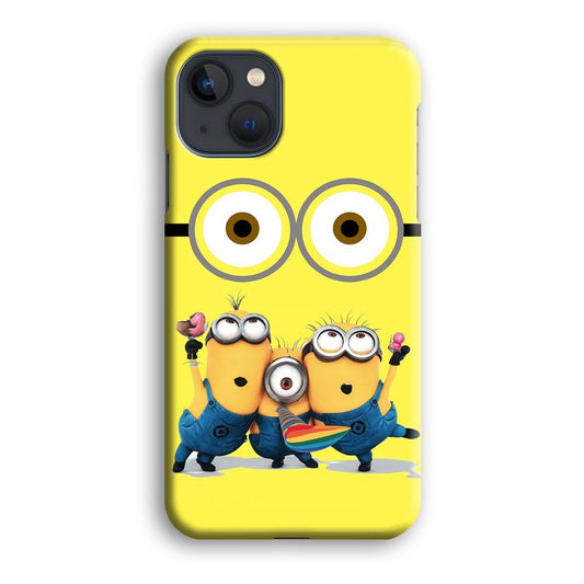 Eyes and Three Minions iPhone 13 Mini Case-Plastic / Full Wrap (3D Case)-Xtracase