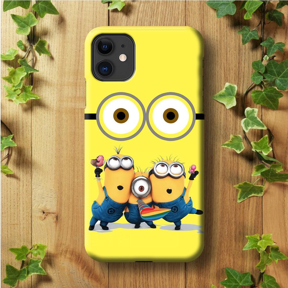 Eyes and Three Minions iPhone 11 Case-Plastic / Full Wrap (3D Case)-Xtracase