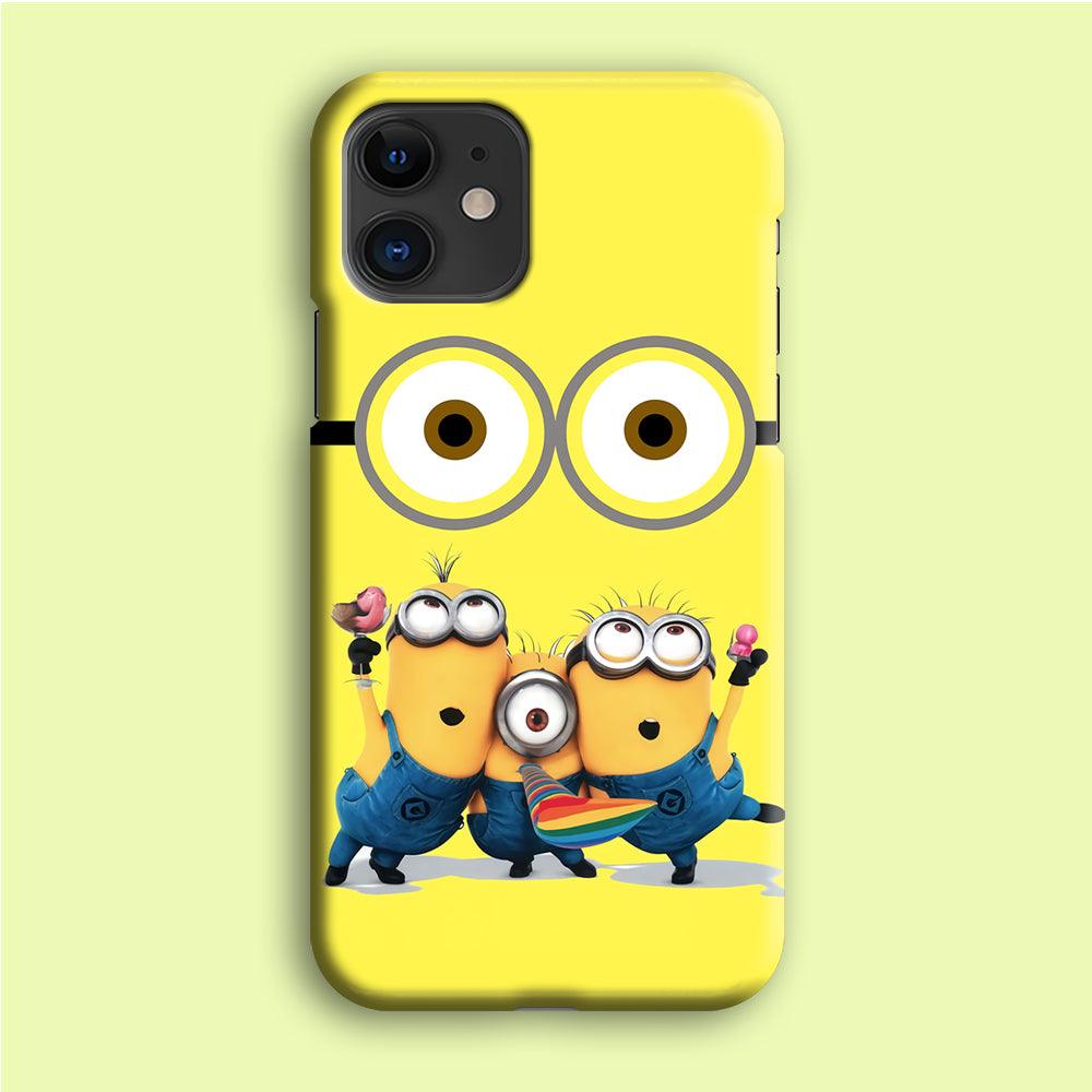 Eyes and Three Minions iPhone 12 Mini Case-Plastic / Full Wrap (3D Case)-Xtracase