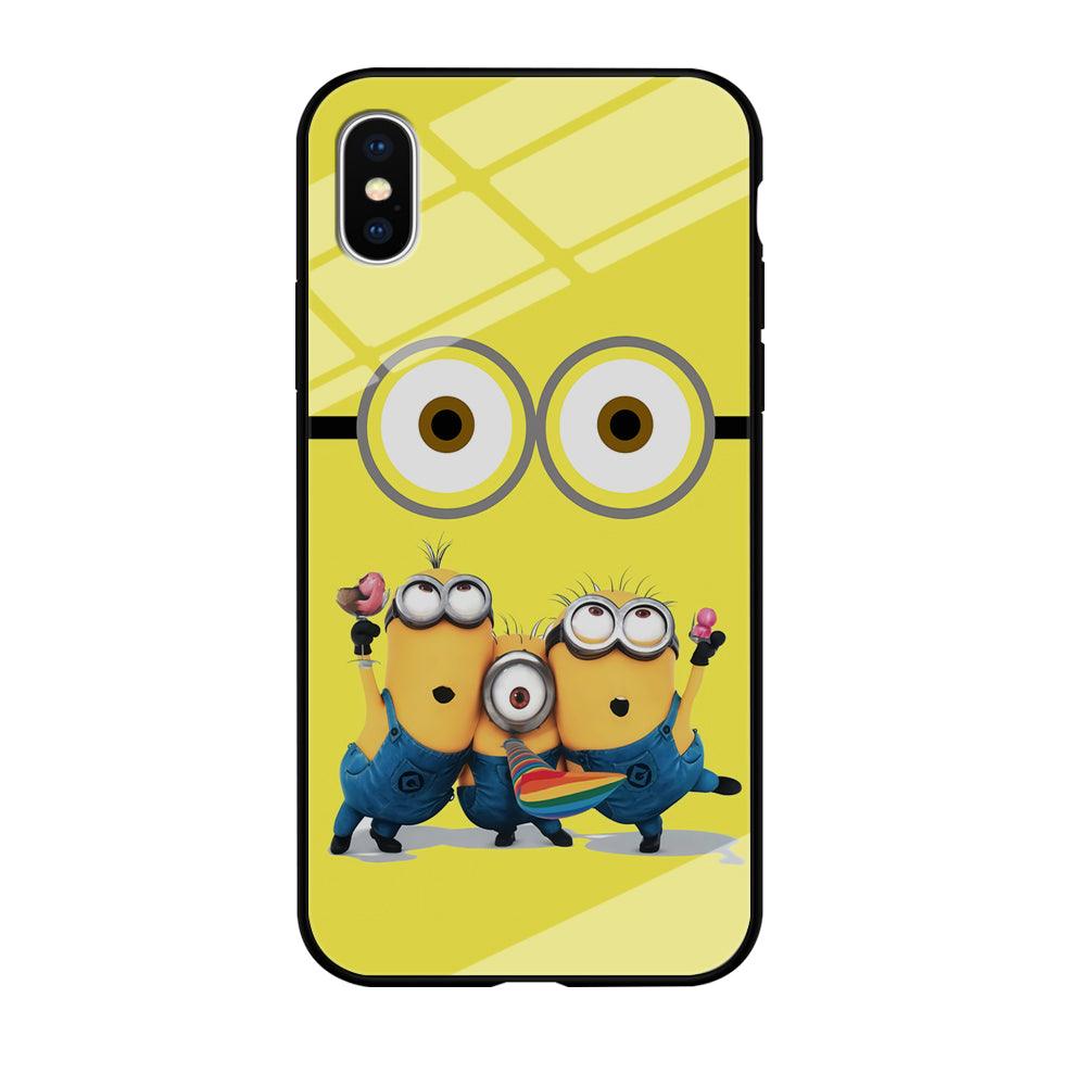 Eyes and Three Minions iPhone Xs Max Case-Tempered Glass Case-Xtracase