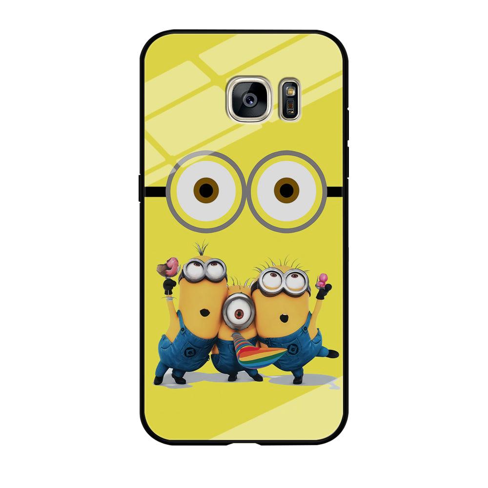 Eyes and Three Minions Samsung Galaxy S7 Edge Case-Tempered Glass Case-Xtracase