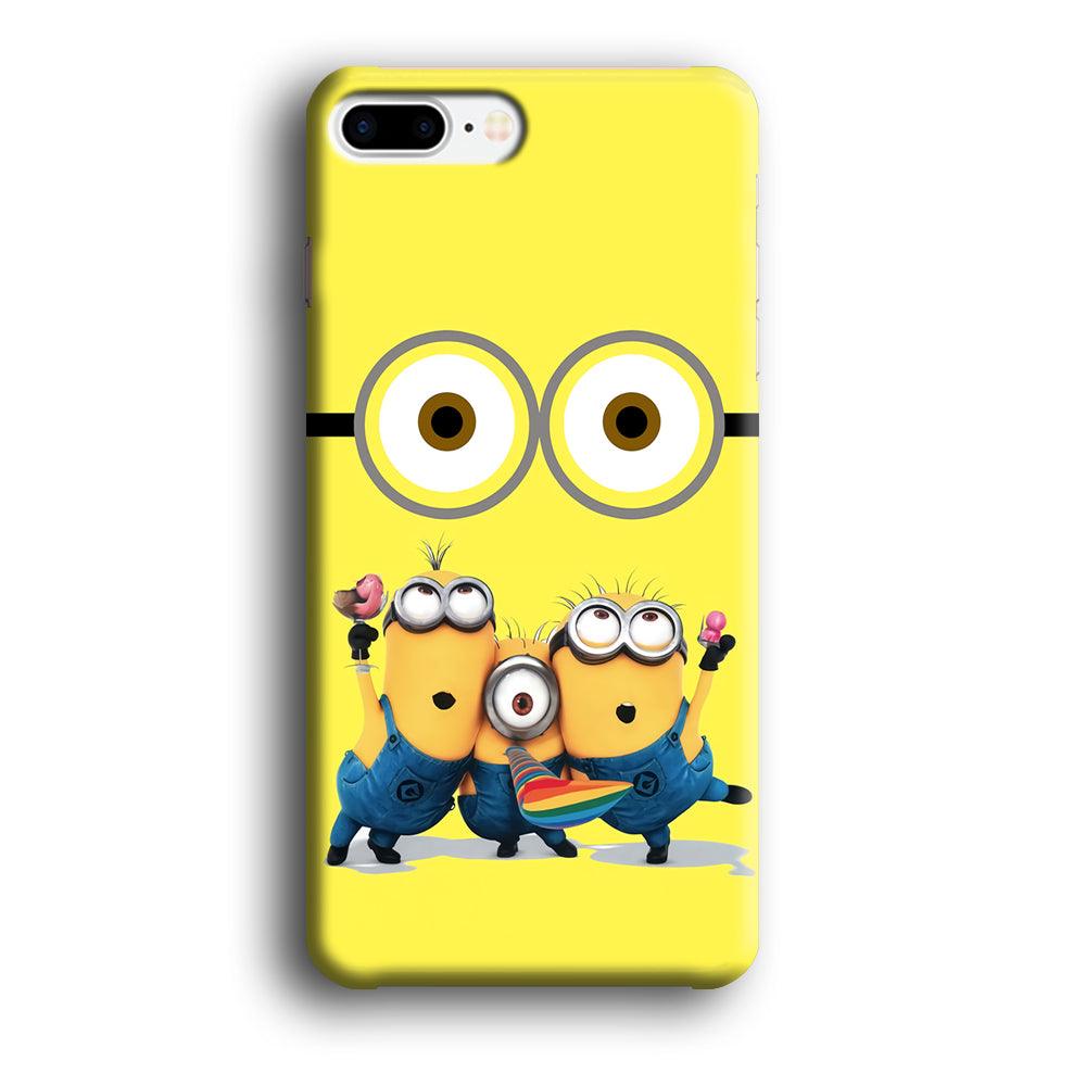 Eyes and Three Minions iPhone 7 Plus Case-Rubber / Black (2D Case)-Xtracase