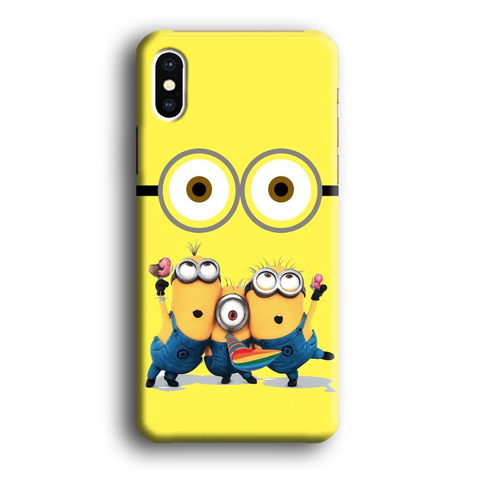 Eyes and Three Minions iPhone Xs Max Case-Plastic / Full Wrap (3D Case)-Xtracase