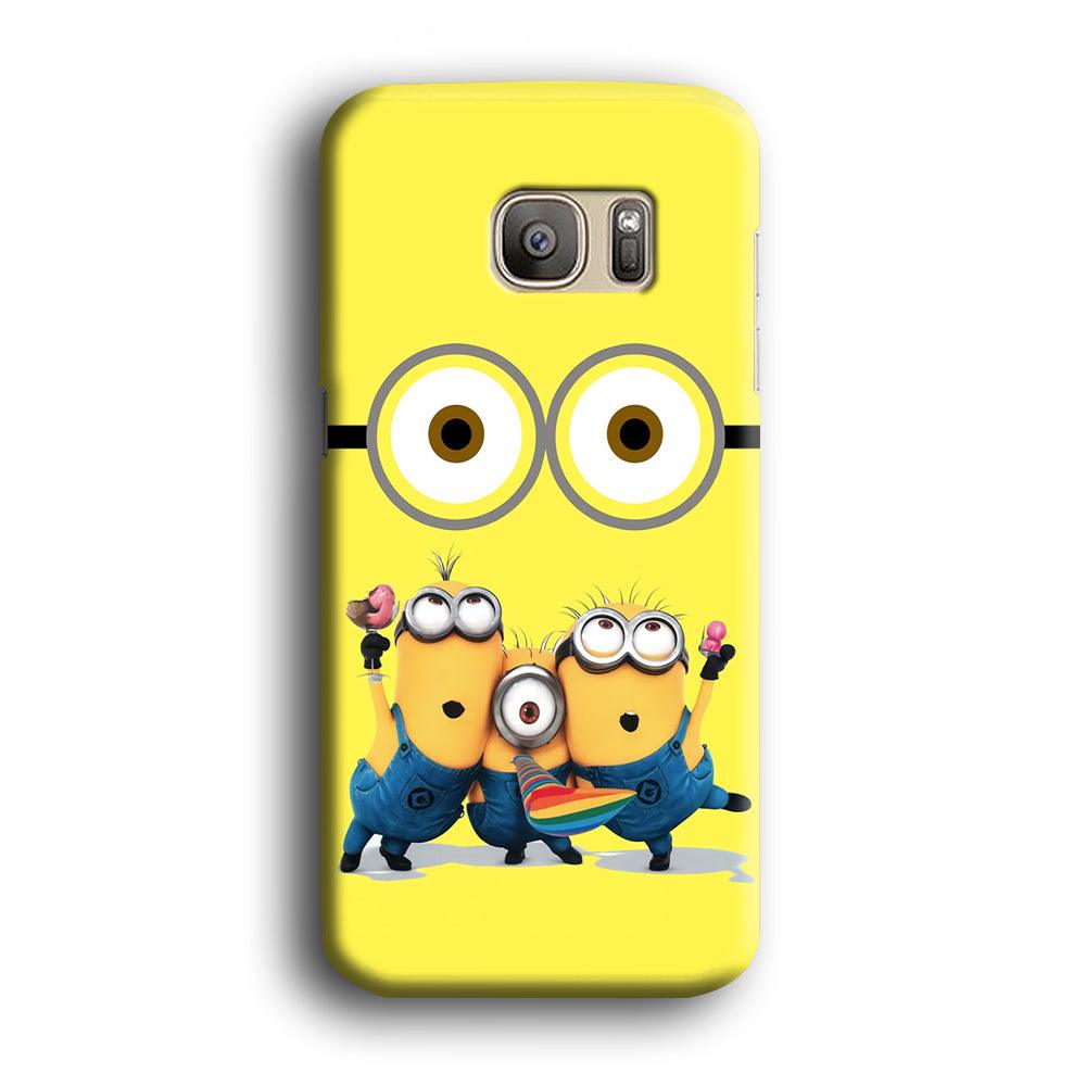 Eyes and Three Minions Samsung Galaxy S7 Edge Case-Plastic / Full Wrap (3D Case)-Xtracase