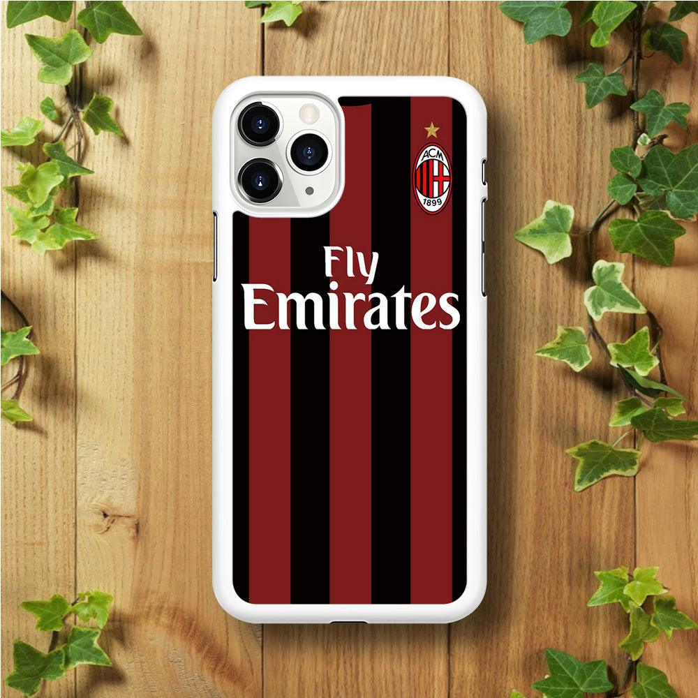 FB AC Milan Jersey iPhone 11 Pro Max Case-Rubber / White (2D Case)-Xtracase