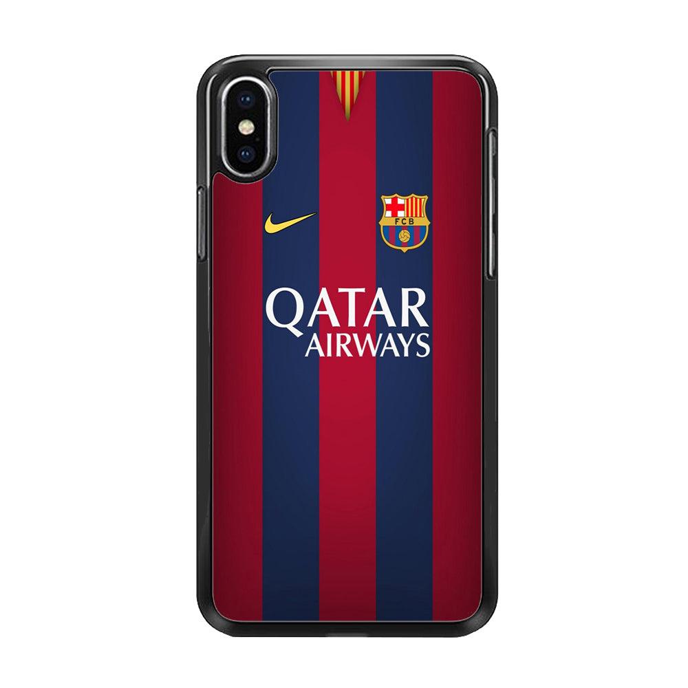 FB Barcelona Jersey iPhone Xs Case-Rubber / Black (2D Case)-Xtracase