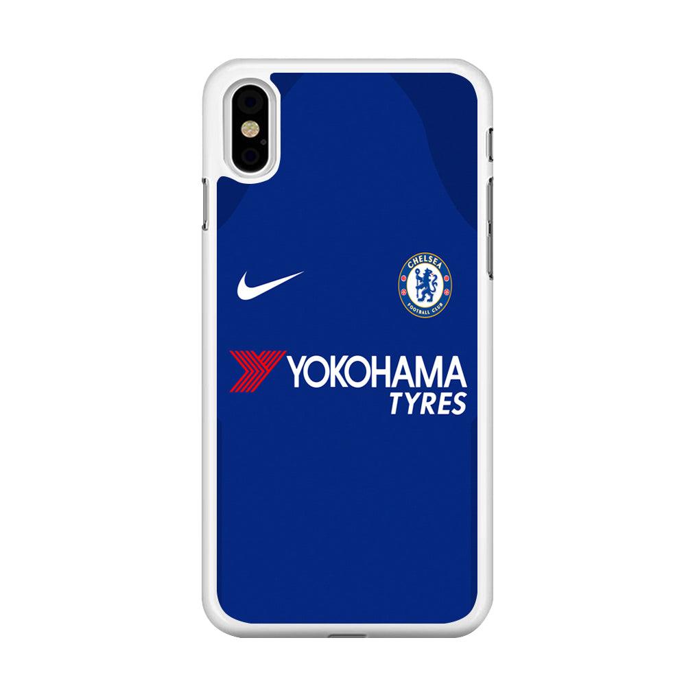 FB Chelsea Jersey iPhone Xs Case-Rubber / White (2D Case)-Xtracase