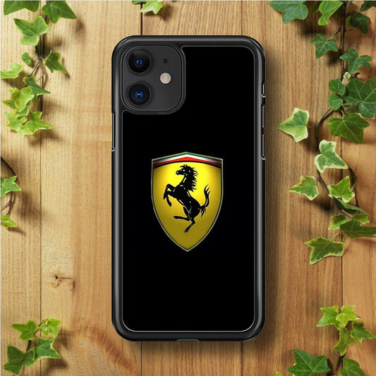 Ferrari Logo Black iPhone 11 Case-Rubber / Black (2D Case)-Xtracase