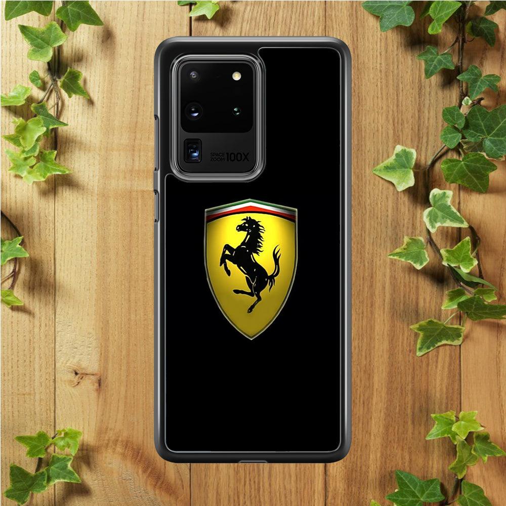 Ferrari Logo Black Samsung Galaxy S20 Ultra Case-Rubber / Black (2D Case)-Xtracase