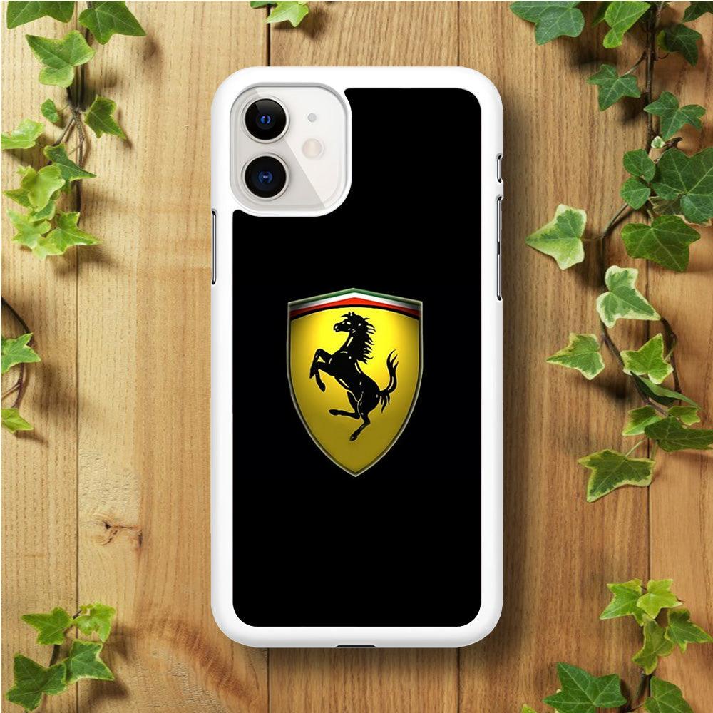 Ferrari Logo Black iPhone 11 Case-Rubber / White (2D Case)-Xtracase