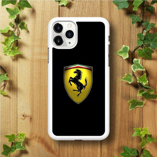 Ferrari Logo Black iPhone 11 Pro Case-Rubber / White (2D Case)-Xtracase