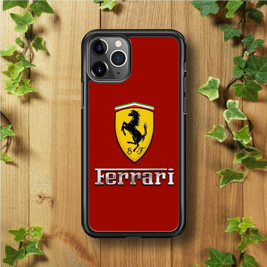 Ferrari Logo Red 001 iPhone 11 Pro Max Case-Rubber / Black (2D Case)-Xtracase