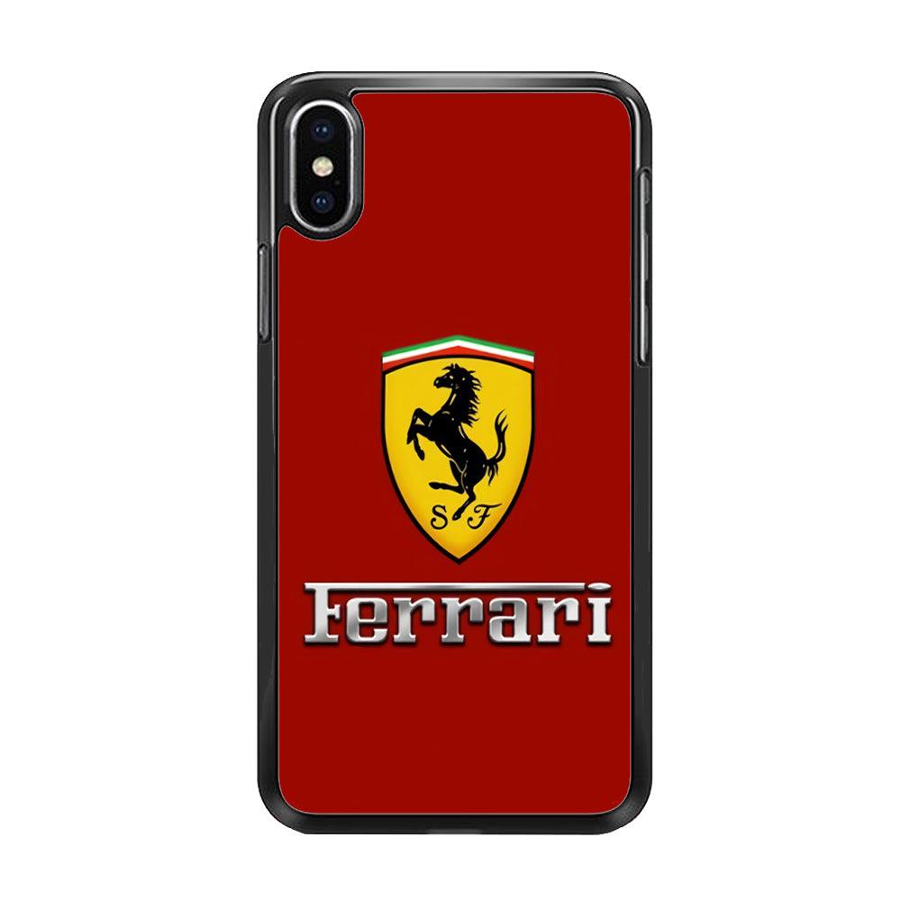 Ferrari Logo Red 001 iPhone Xs Case-Rubber / Black (2D Case)-Xtracase