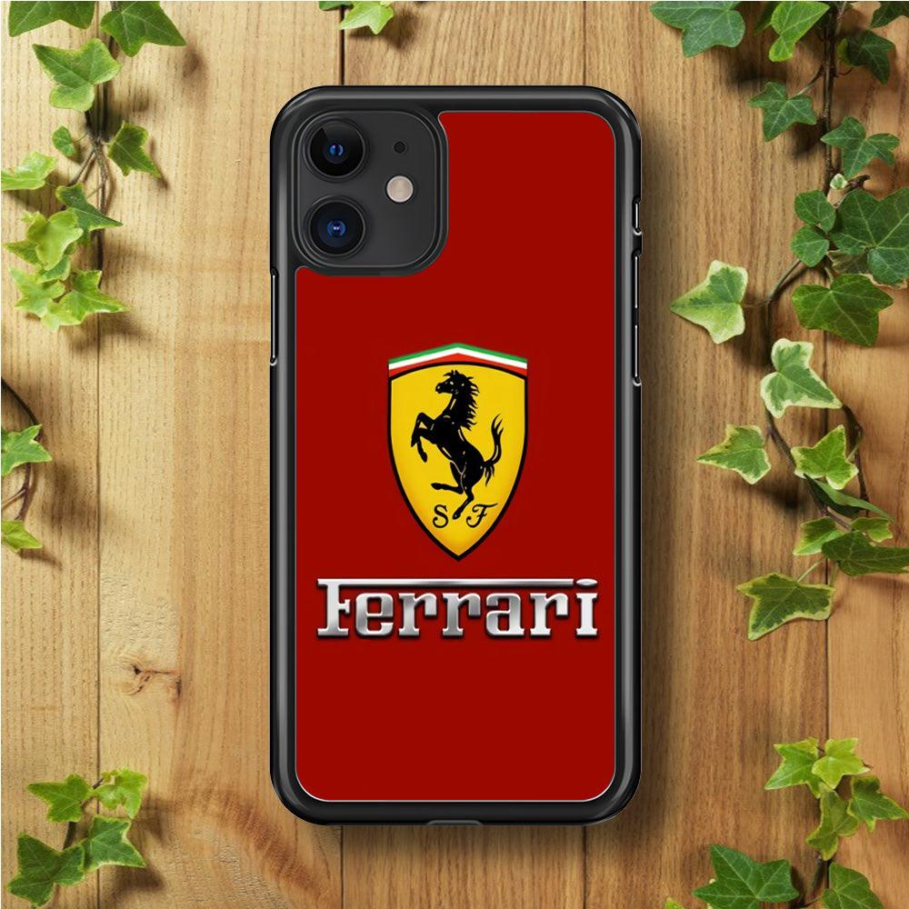 Ferrari Logo Red 001 iPhone 11 Case-Rubber / Black (2D Case)-Xtracase