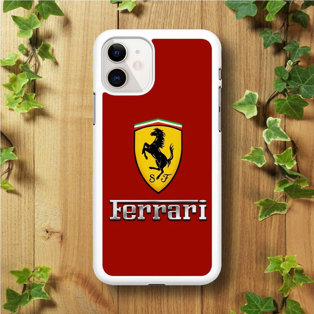 Ferrari Logo Red 001 iPhone 11 Case-Rubber / White (2D Case)-Xtracase