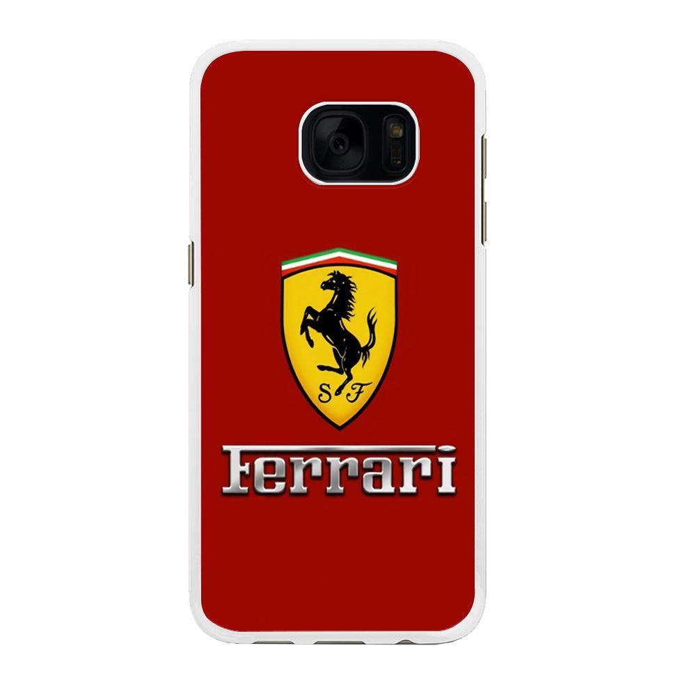 Ferrari Logo Red 001 Samsung Galaxy S7 Edge Case-Rubber / White (2D Case)-Xtracase