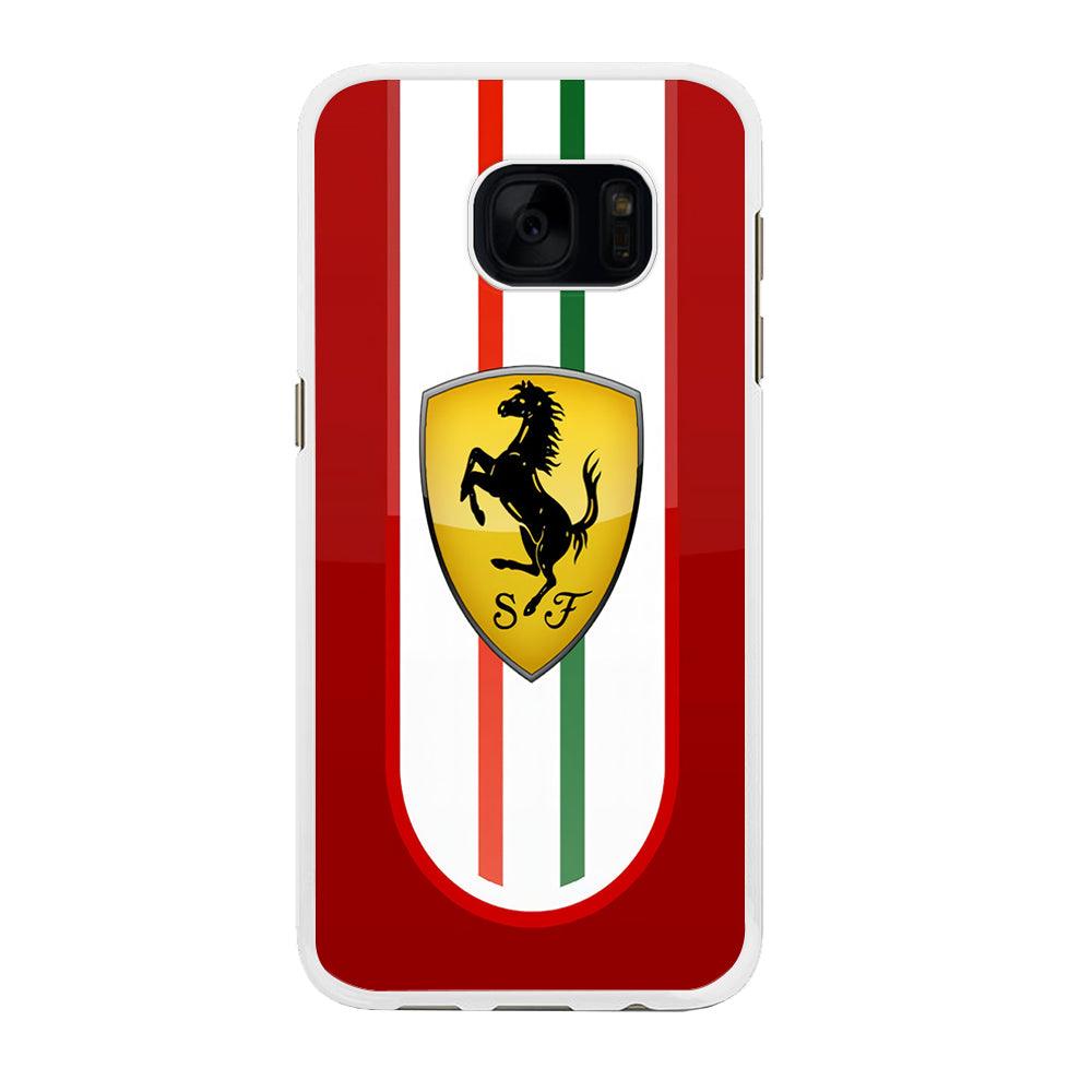 Ferrari Logo Red 002 Samsung Galaxy S7 Edge Case-Rubber / White (2D Case)-Xtracase