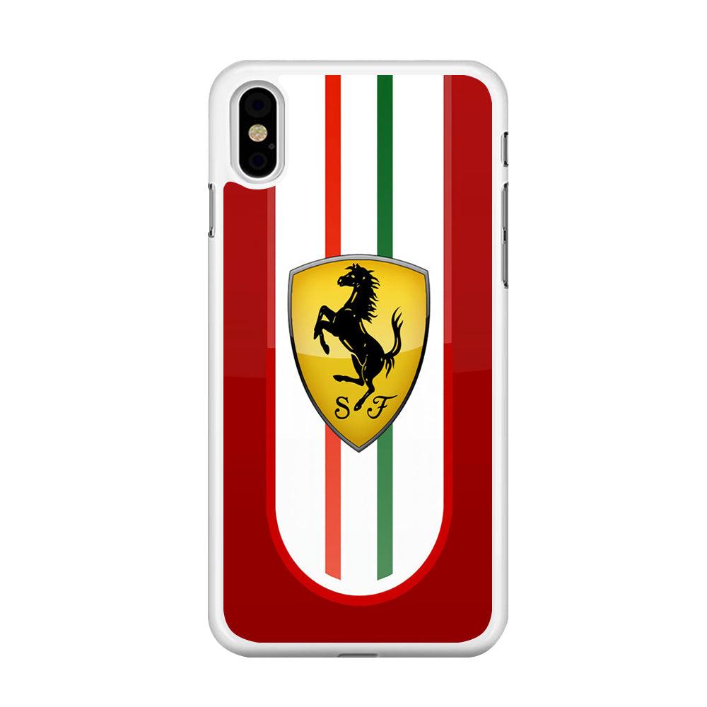 Ferrari Logo Red 002 iPhone Xs Case-Rubber / White (2D Case)-Xtracase