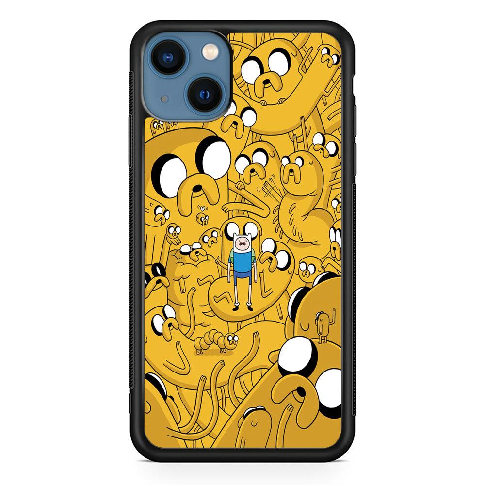 Finn and Jake Doodle iPhone 13 Mini Case-Rubber / Black (2D Case)-Xtracase