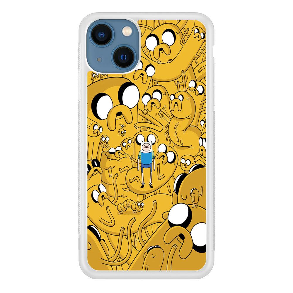 Finn and Jake Doodle iPhone 13 Mini Case-Rubber / White (2D Case)-Xtracase