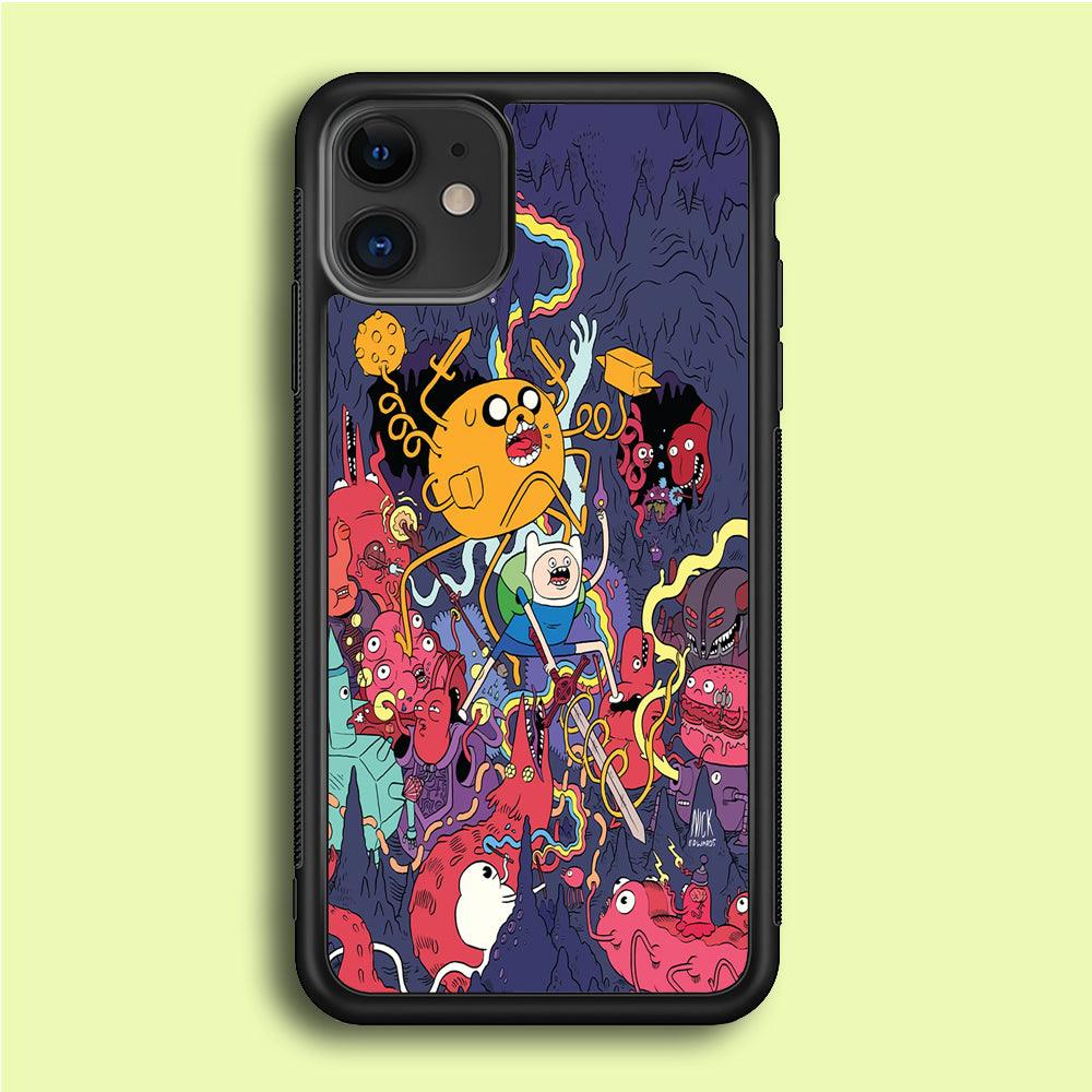 Finn and Jake Fights Monsters iPhone 12 Mini Case-Rubber / Black (2D Case)-Xtracase