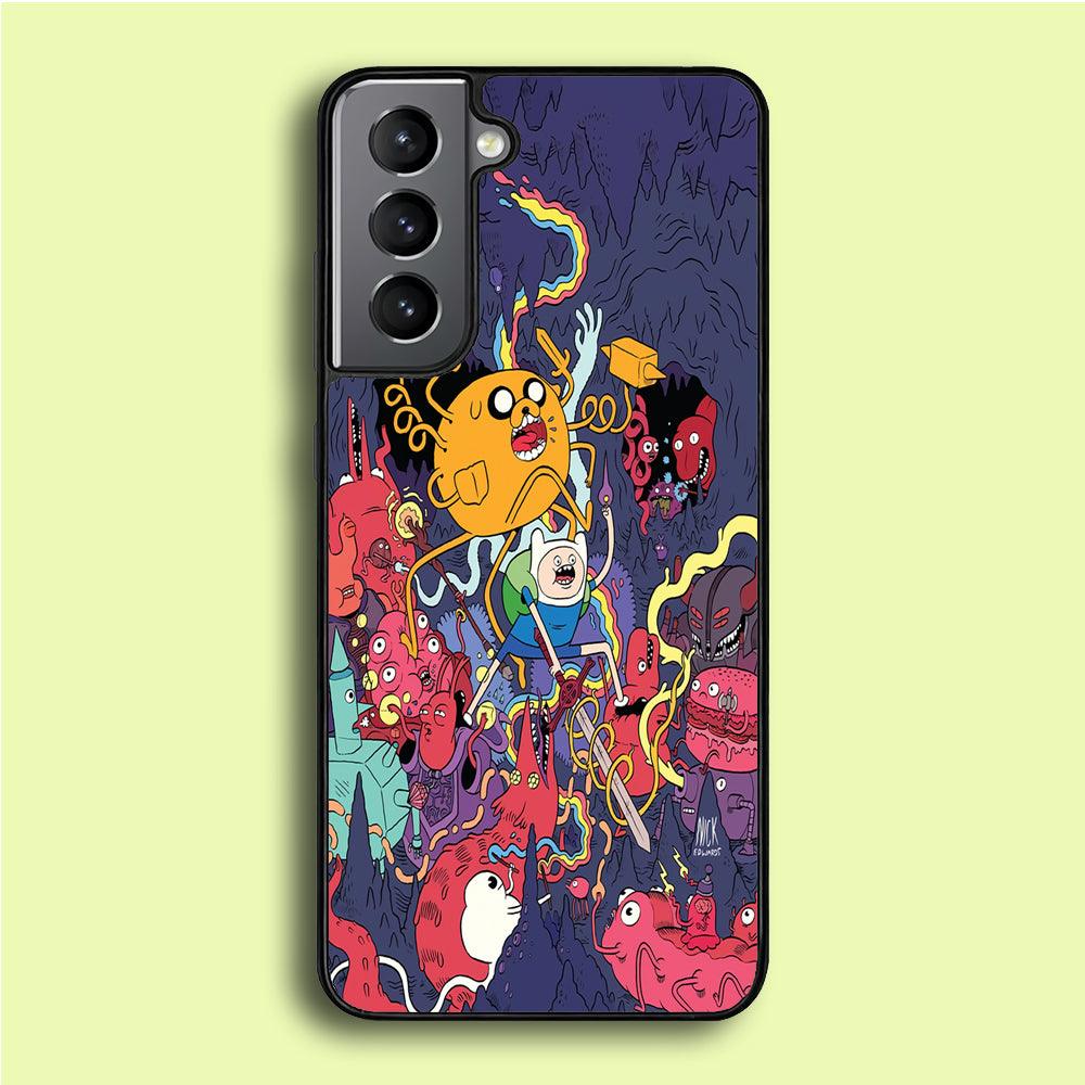 Finn and Jake Fights Monsters Samsung Galaxy S21 Plus Case-Rubber / Black (2D Case)-Xtracase