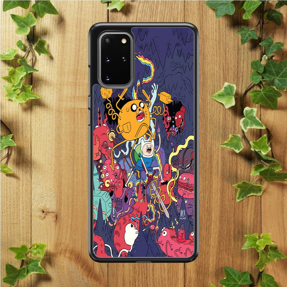 Finn and Jake Fights Monsters Samsung Galaxy S20 Plus Case-Rubber / White (2D Case)-Xtracase