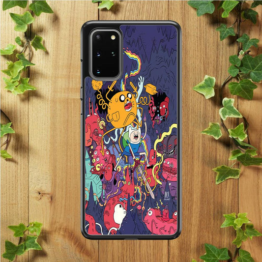 Finn and Jake Fights Monsters Samsung Galaxy S20 Plus Case-Rubber / White (2D Case)-Xtracase