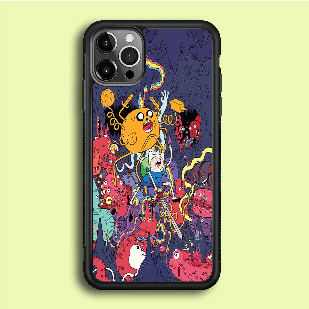 Finn and Jake Fights Monsters iPhone 12 Pro Case-Rubber / Black (2D Case)-Xtracase